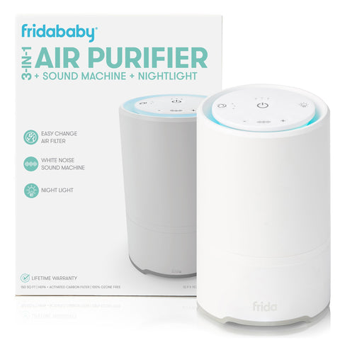 Frida Baby 3-in-1 air purifier front view with calming nightlight.