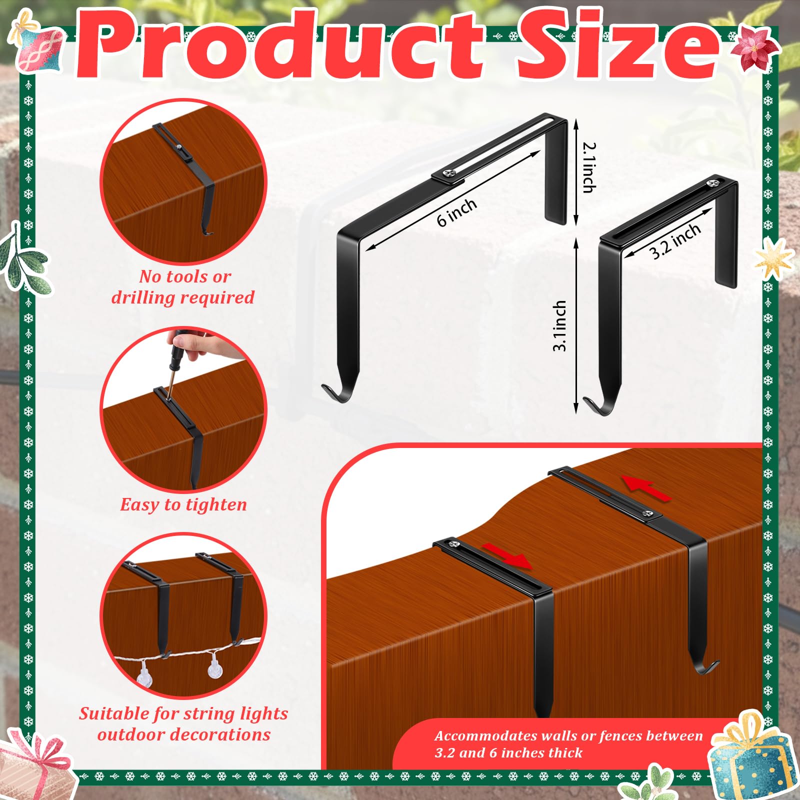 Frienda adjustable metal hook clamps securely on 3.2–6 inch surfaces.