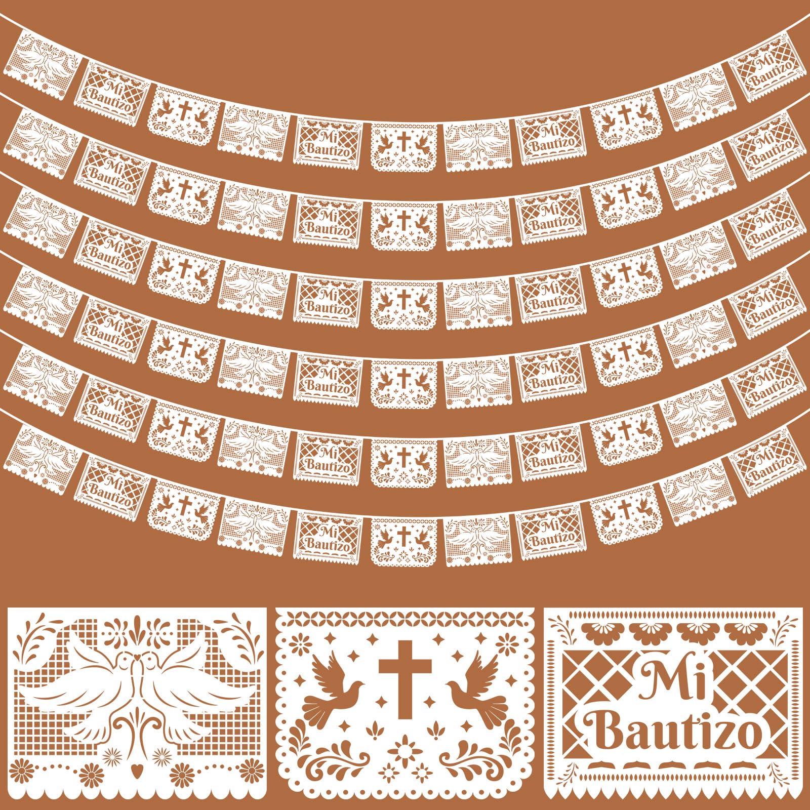 Frienda baptism banner close-up shows durable white plastic for lasting decor.