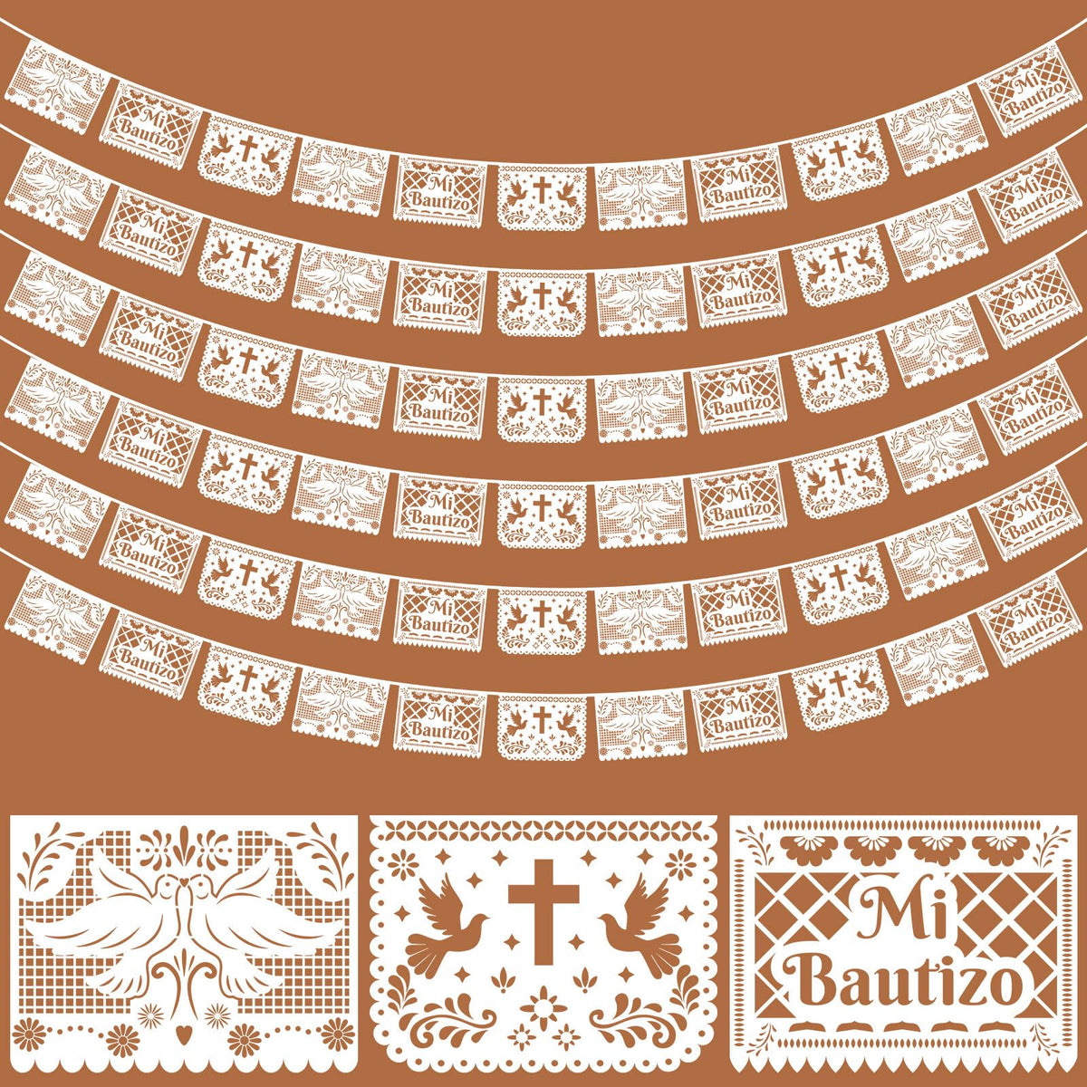 Frienda baptism banner close-up shows durable white plastic for lasting decor.