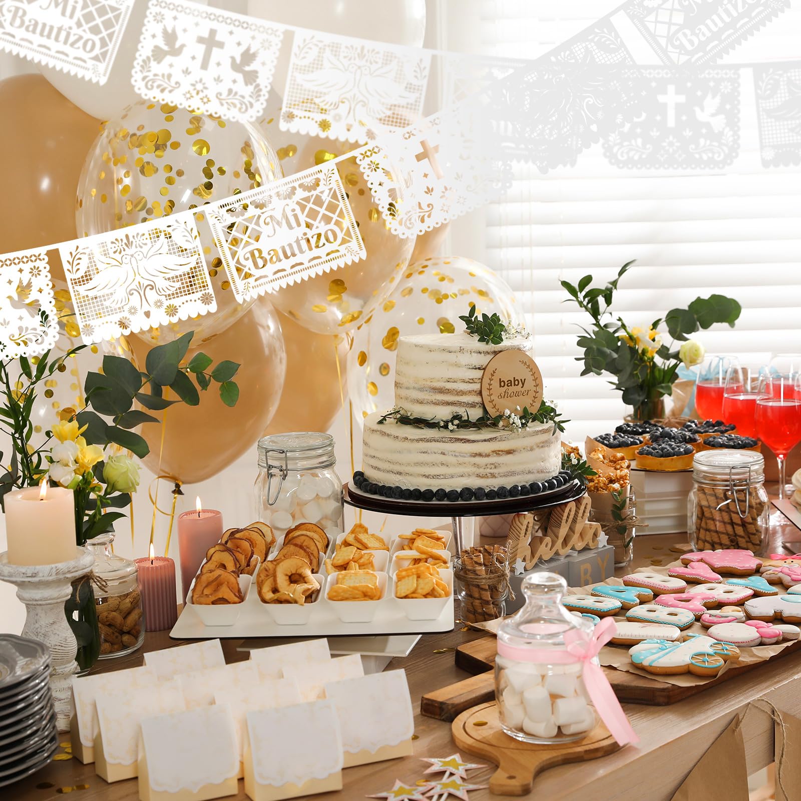 Frienda baptism party decor ideas with versatile wall or table display.