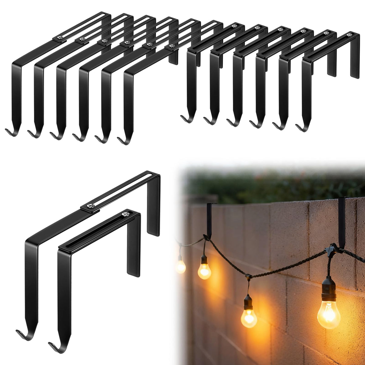 Frienda outdoor light hook on concrete wall for no-drill setup.