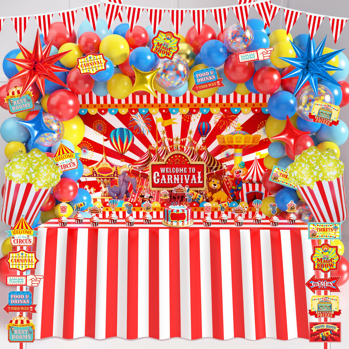 Friendisu carnival backdrop elevates the circus ambiance for festive party photos