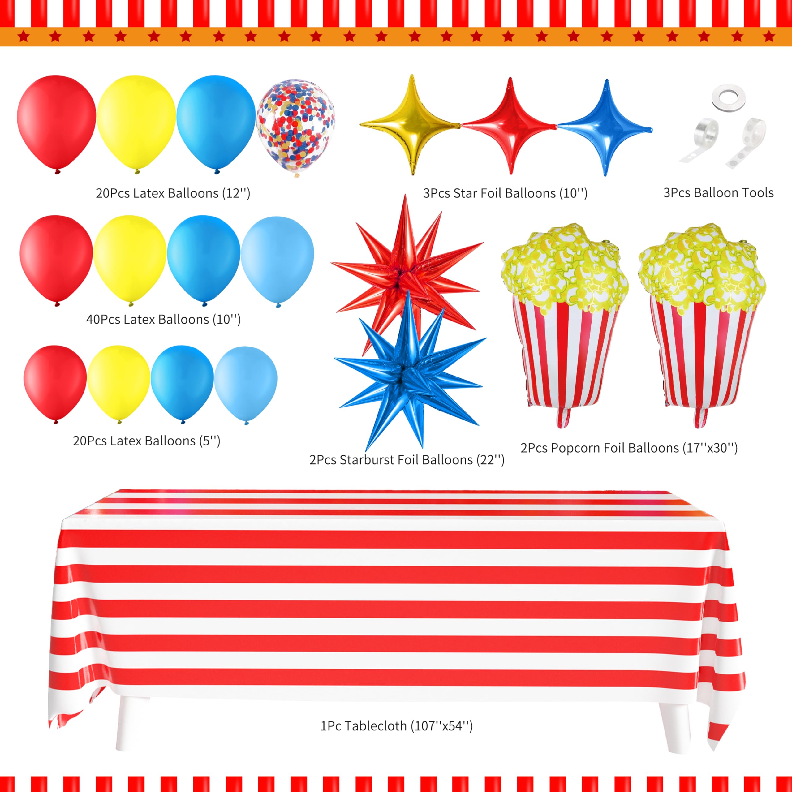 Friendisu carnival table skirt frames the party table with striped charm