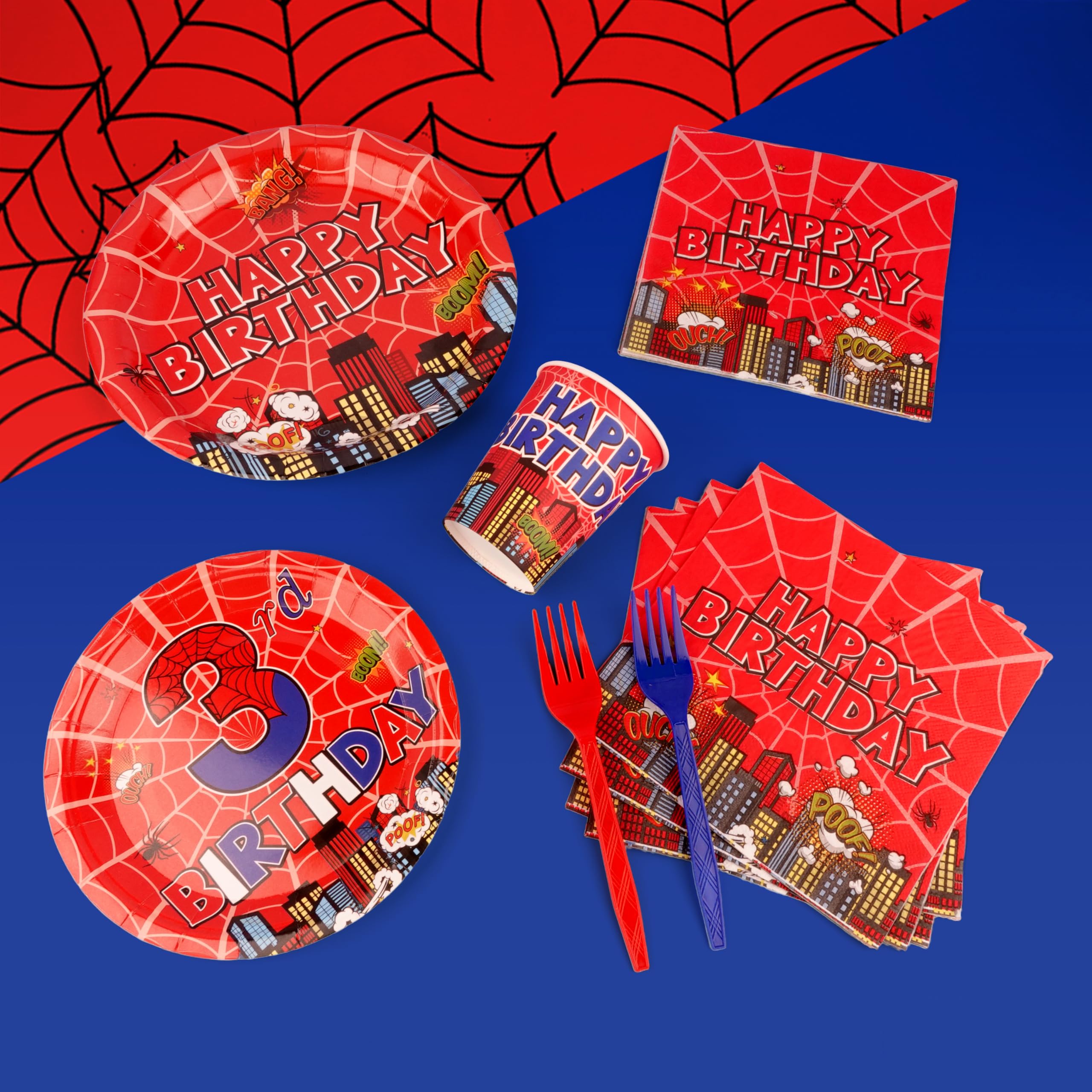 FRIENDISU Spider 3rd Birthday cupcake toppers decorate treats for a themed party