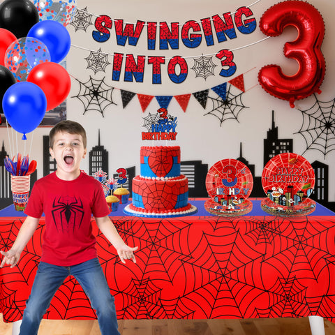 FRIENDISU Spider 3rd Birthday tablecloth protects surfaces during messy moments