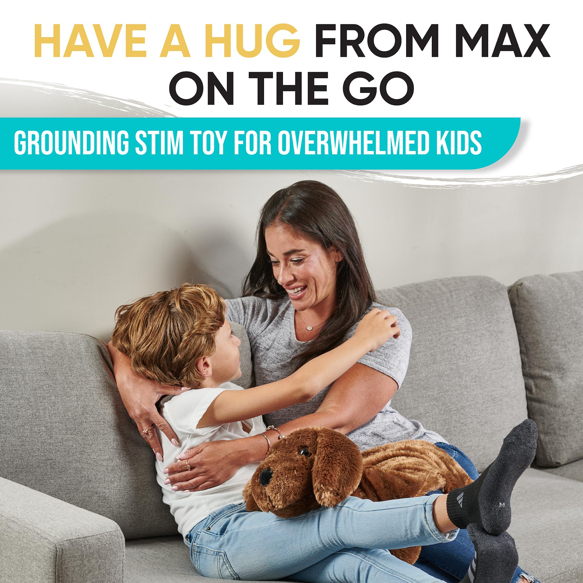 Two travel bags with Friendly Cuddle weighted plush for on-the-go calm.