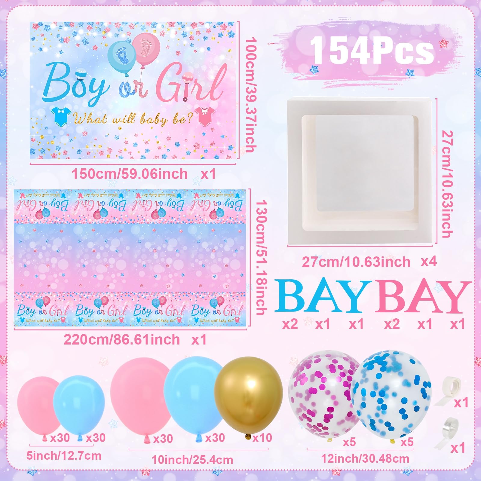 Frigg 10-inch blue balloons balance the palette for a reveal scene.