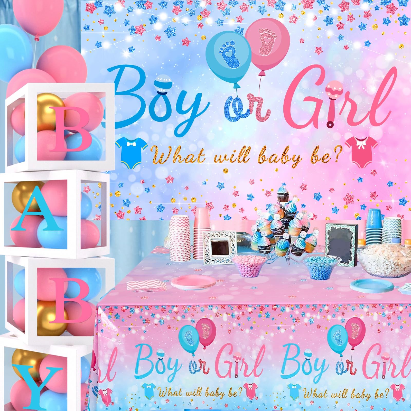Frigg four-piece baby boxes with BABY letters for elegant reveal props.