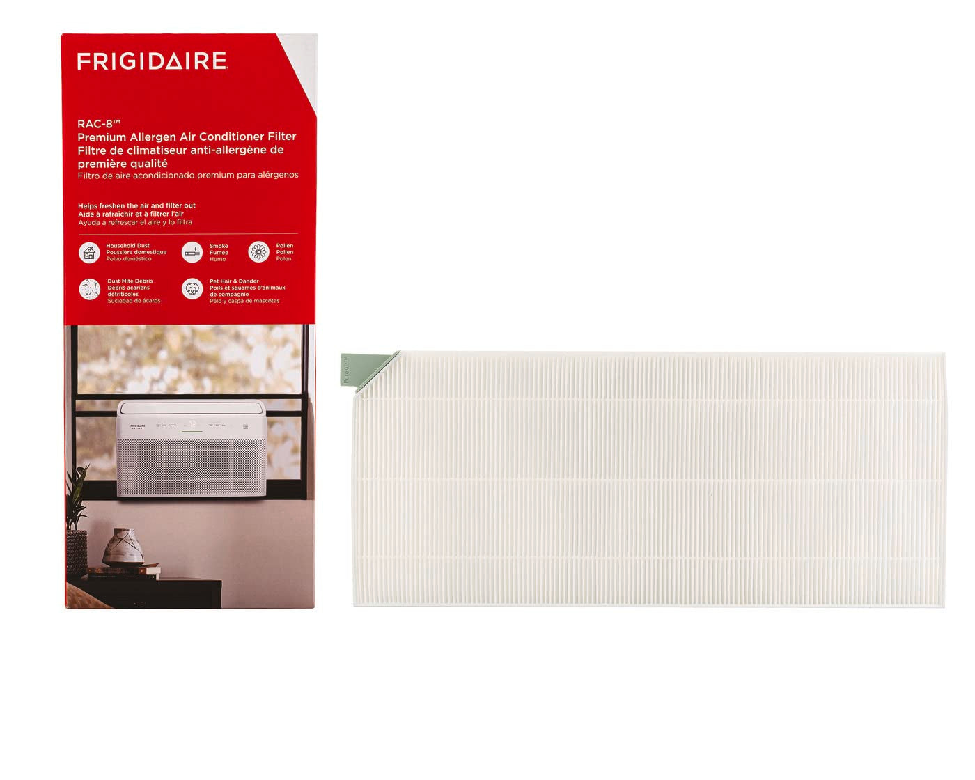 Frigidaire PureAir FRPARAC8 filter box close-up highlighting premium filtration