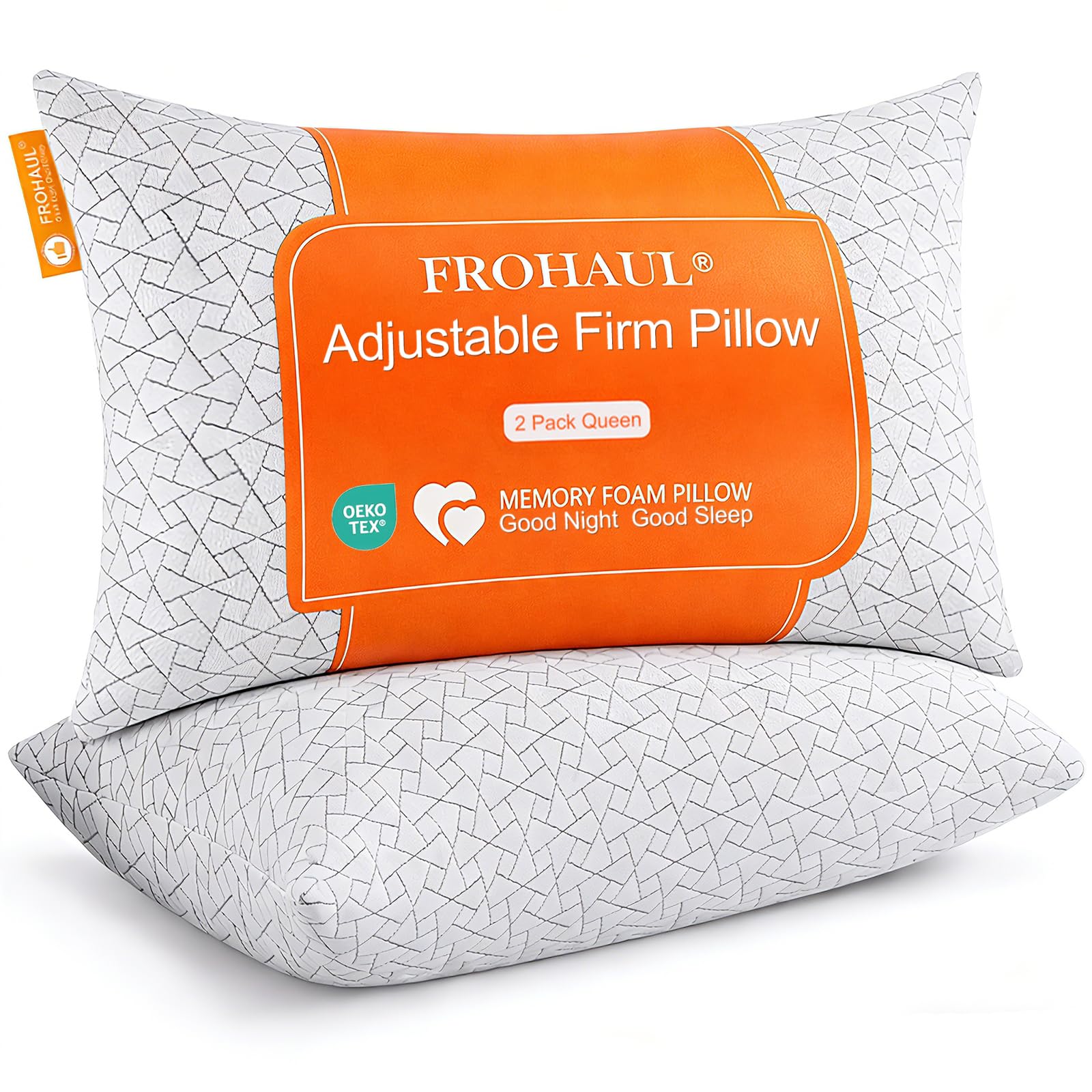 FROHAUL shredded memory foam pillow core providing steady neck support for side, back, or stomach sleepers.