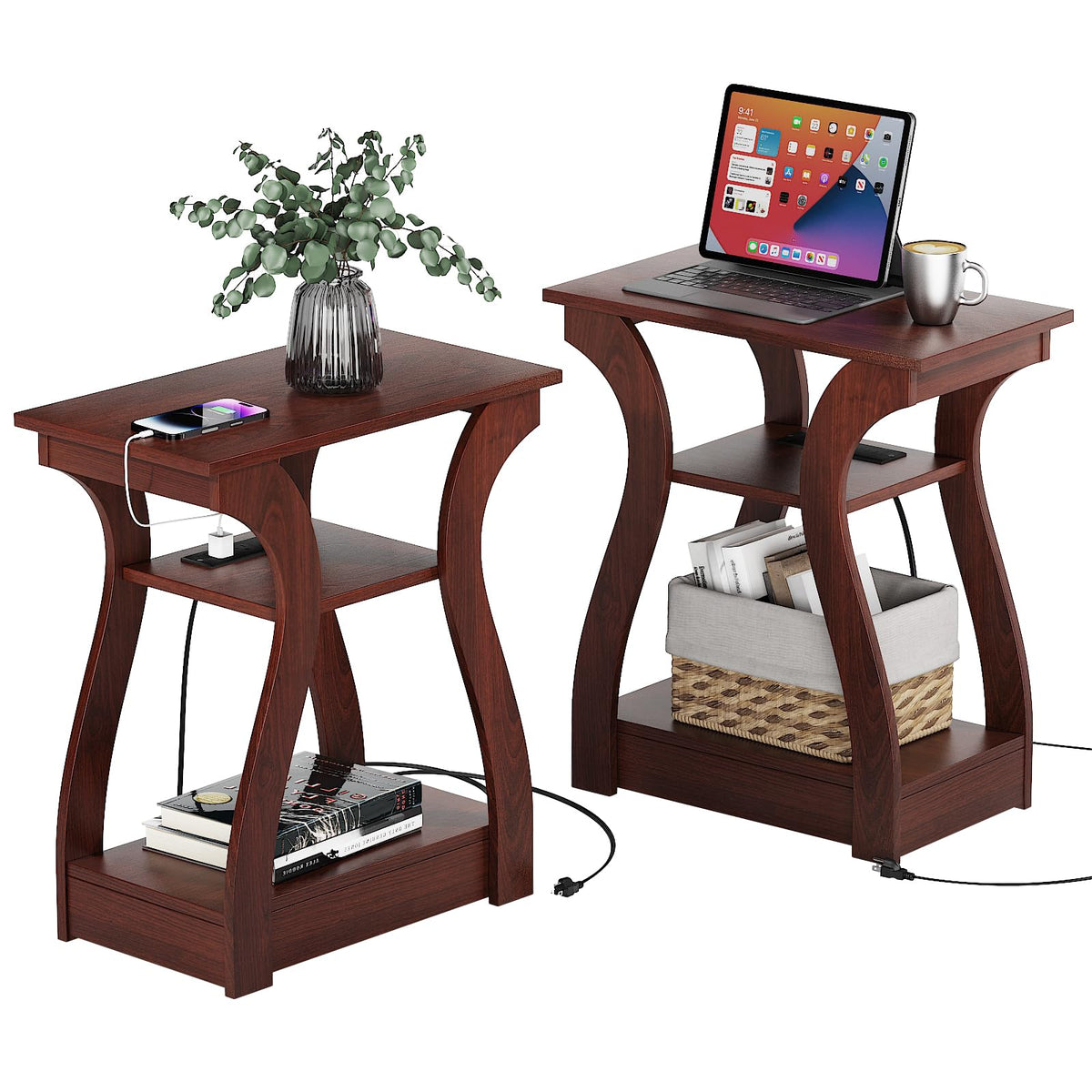 FROMJBEST end table with arc design complements living room decor and adds charging access
