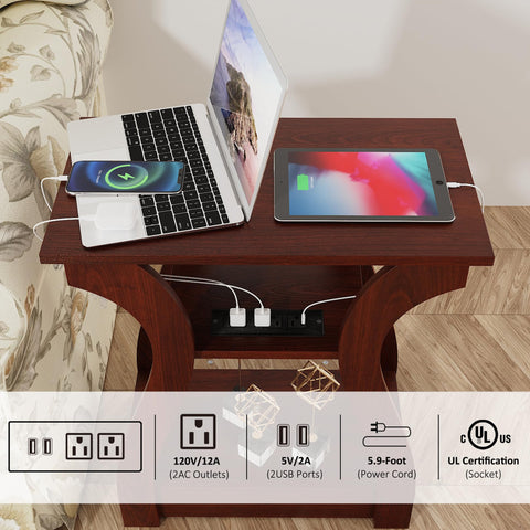 FROMJBEST cherry end table in a living room setup beside sofa.