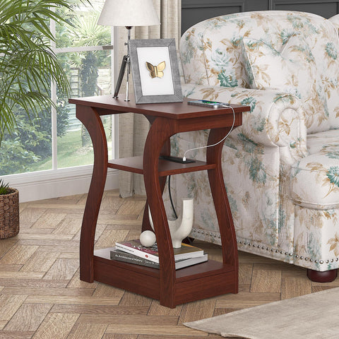 FROMJBEST cherry end table three-tier design for extra storage.
