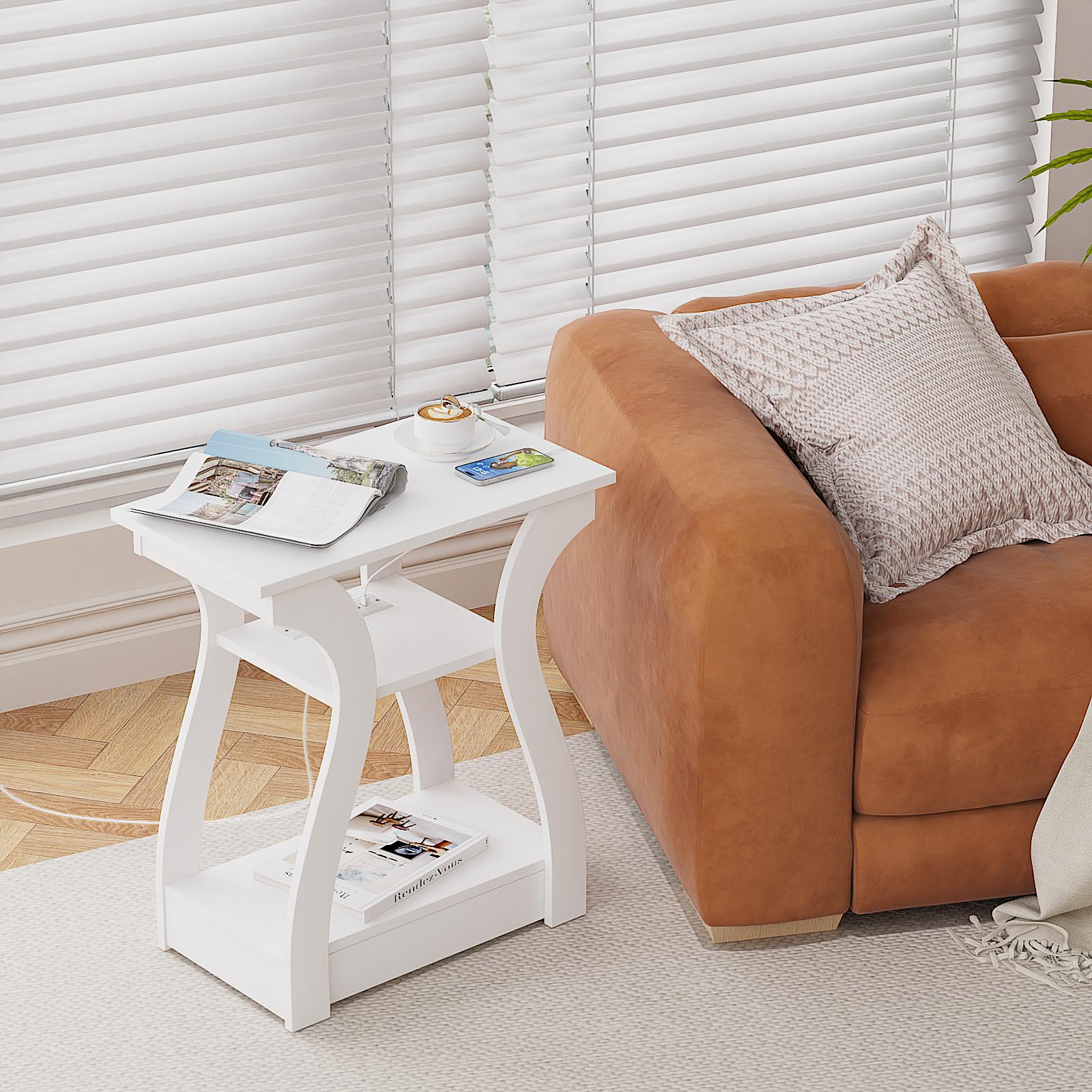 FROMJBEST end table with storage shelf beside the sofa for organized essentials