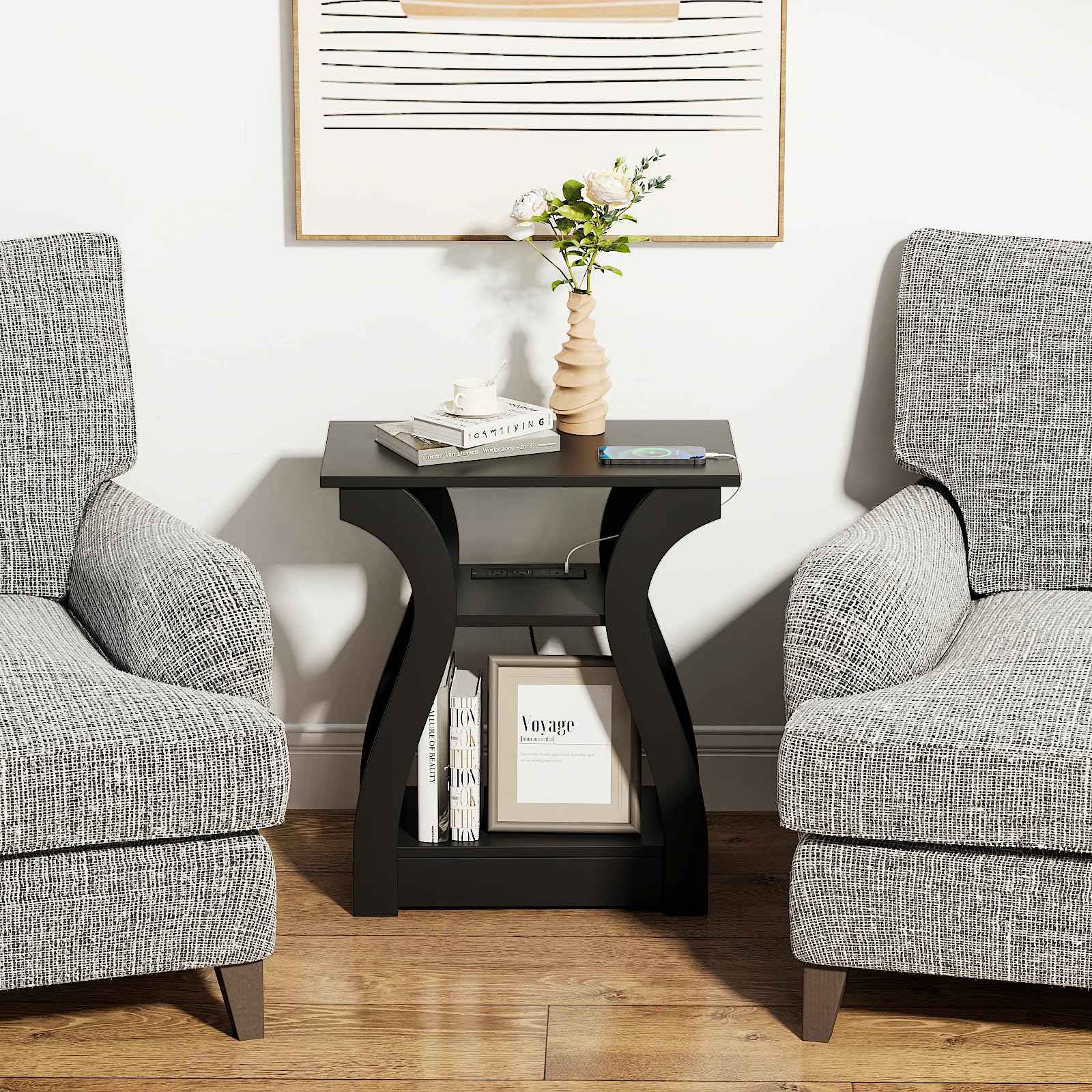 FROMJBEST End Table three-tier storage shelf organizes living room essentials