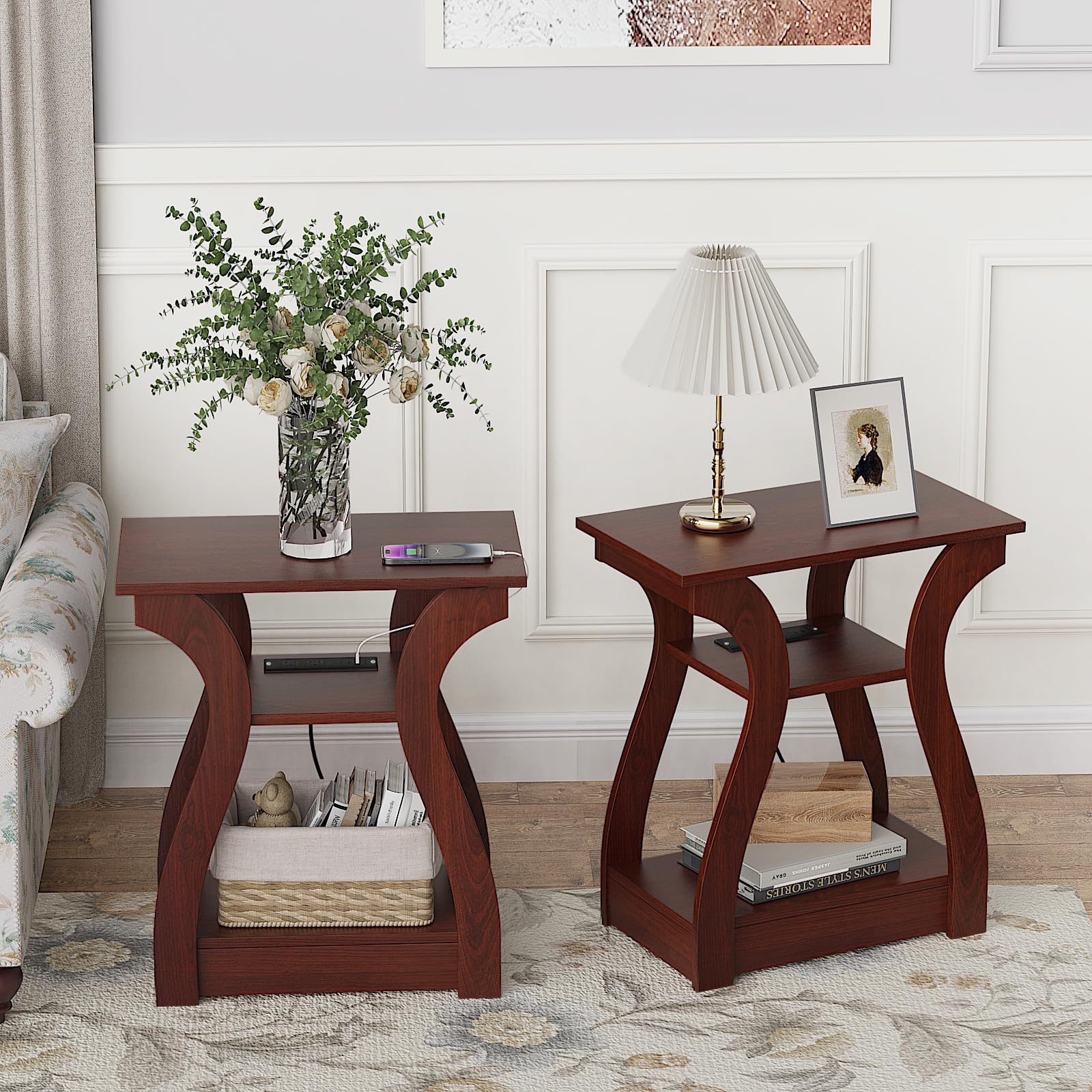 FROMJBEST end table three tier storage shelf maximizes space for display and storage