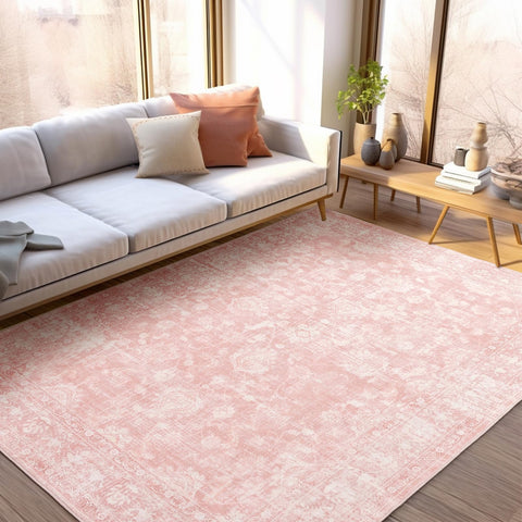 FROZZUR Boho Pink Area Rug with vintage floral pattern adds warmth to living rooms