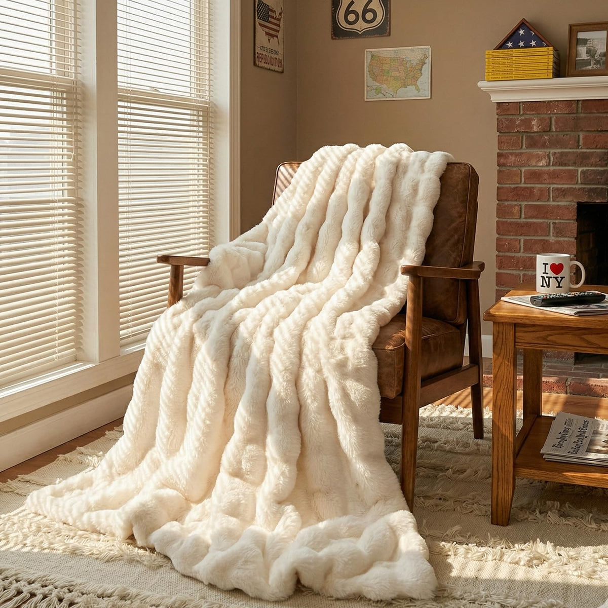 Fruaros bubble blanket on sofa shows creamy texture for cozy couch comfort