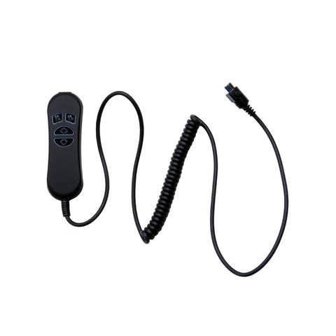 Fruhdi remote back view highlighting USB port for charging devices.