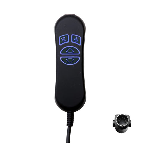 Fruhdi remote front view with four backlit buttons for lift chair control.
