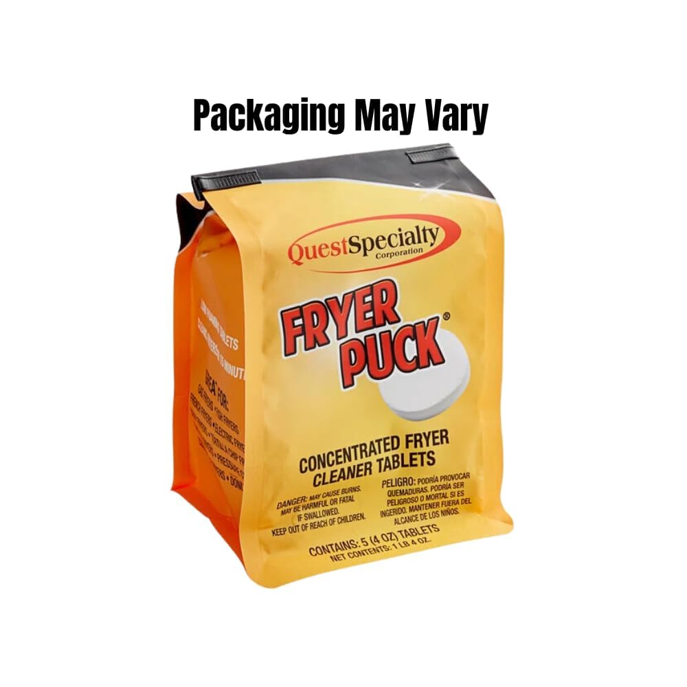 Close-up of Fryer Puck tablet illustrating low-foaming formula
