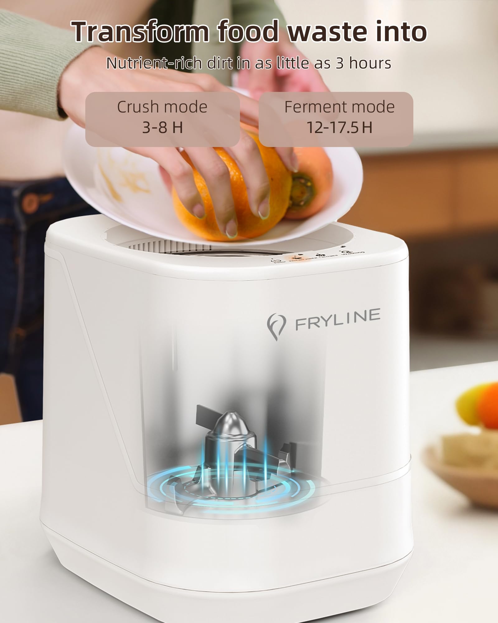 FRYLINE carbon filter eliminates odors during composting.