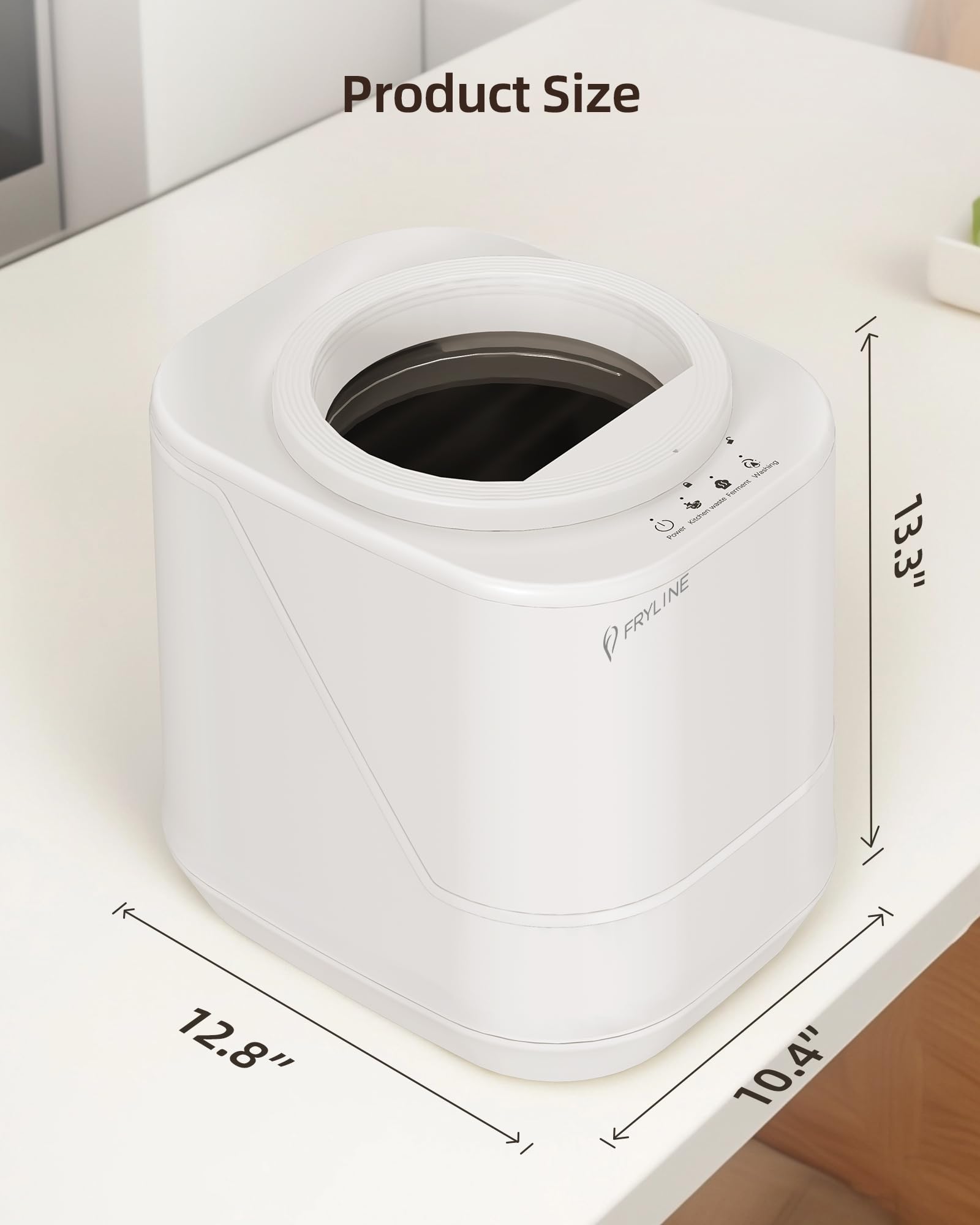 FRYLINE composter on countertop saves space in modern kitchens.