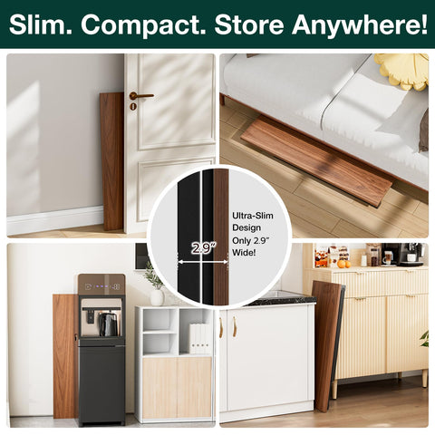 Frylr desk folded storage shows slim 2.9 inch profile.