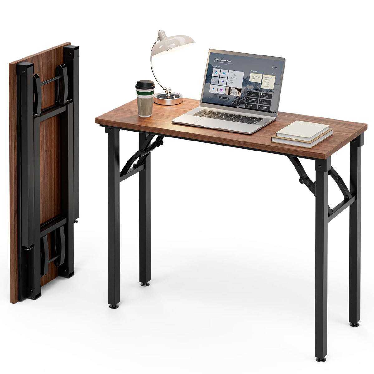 Frylr folding desk in unfolded surface offers ample laptop workspace.