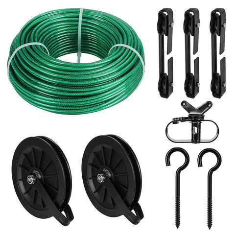 Fshihine 150ft vinyl-coated cable provides durable outdoor drying support.