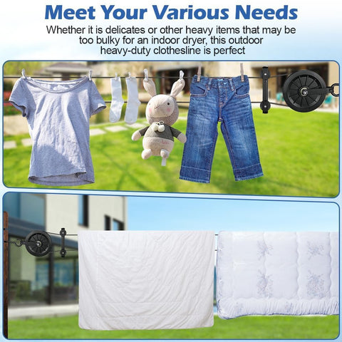 Fshihine clothesline kit installed on a balcony for organized outdoor drying.
