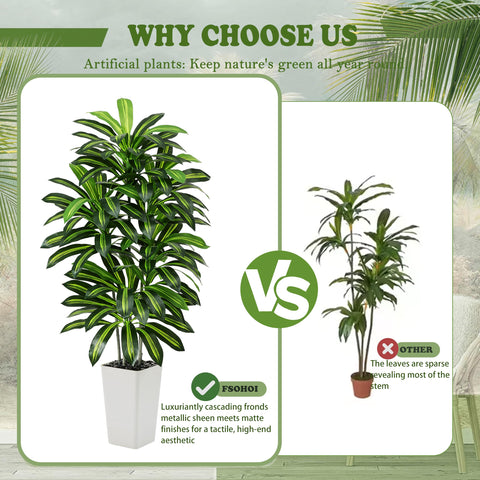 FSOHOI moss and white planter accent on artificial Dracaena tree