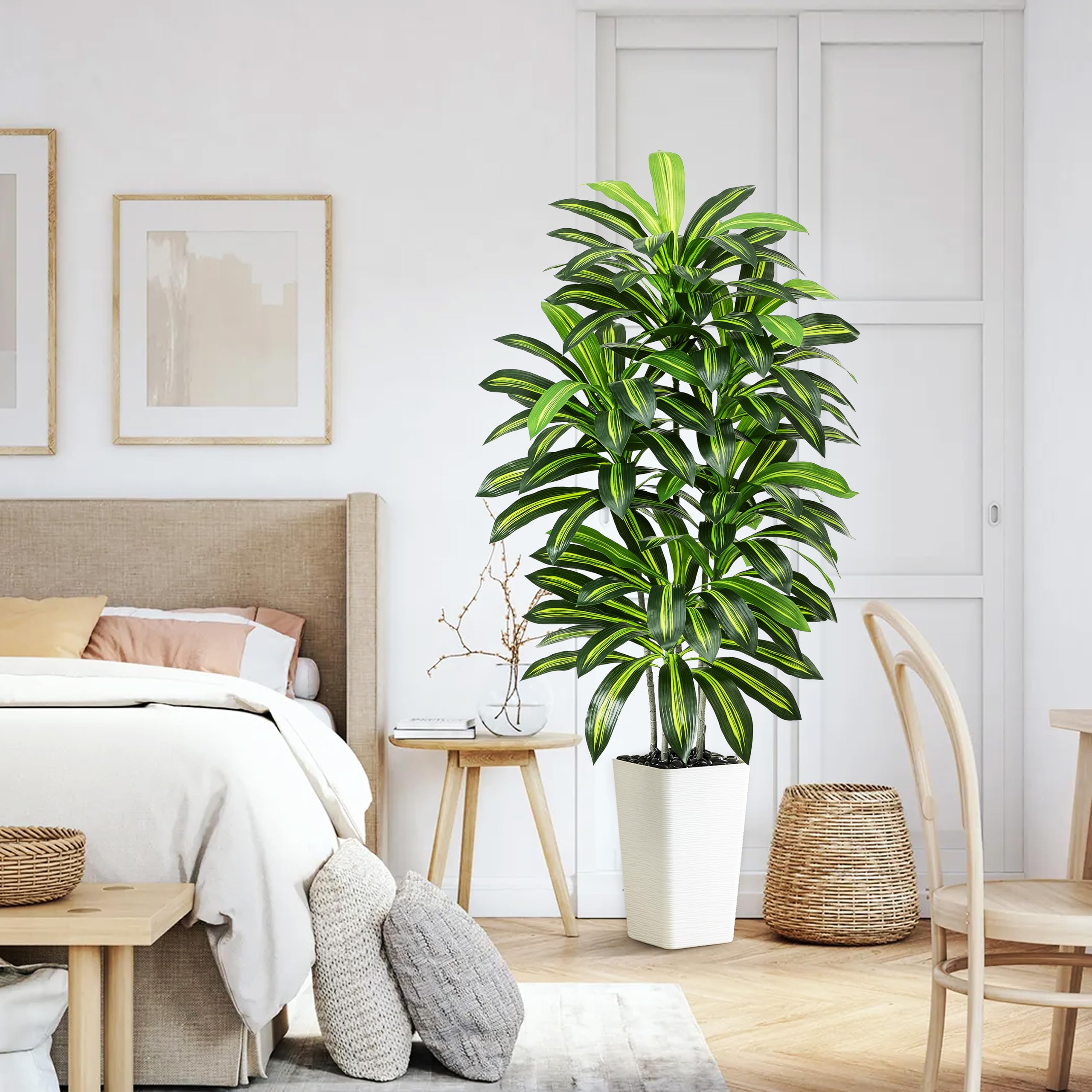 FSOHOI tall faux Dracaena tree in modern home office setup