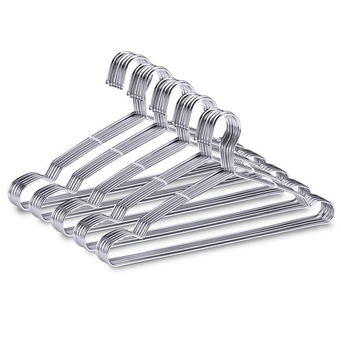 FSUTEG 50-pack stainless steel wire hangers, 16.5 inches, for organized closets.