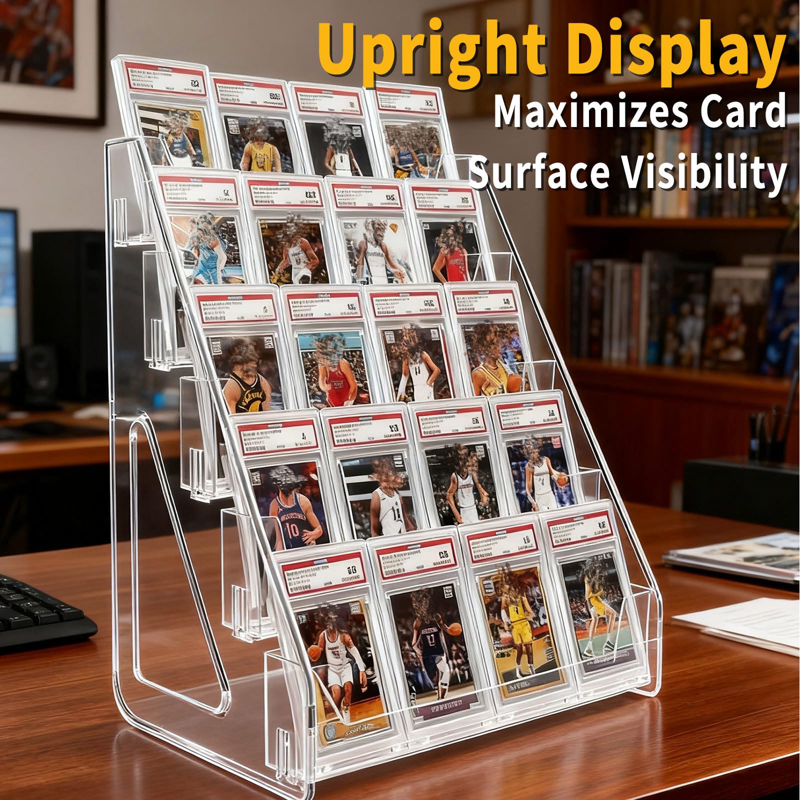 FTNA clear vertical riser highlights graded cards with upright visibility.