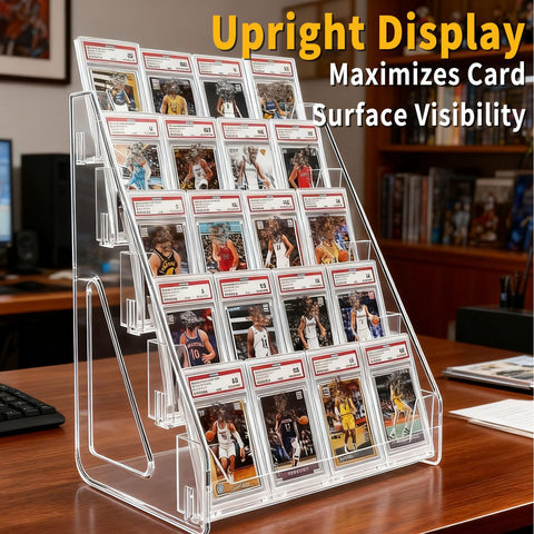 FTNA clear vertical riser highlights graded cards with upright visibility.
