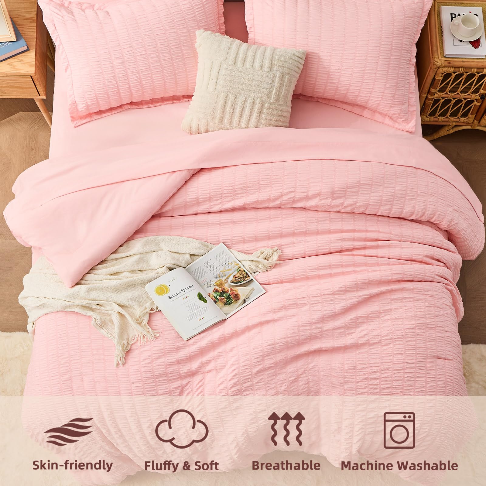 FUANNA pink full-size comforter set flat sheet for easy bed-making