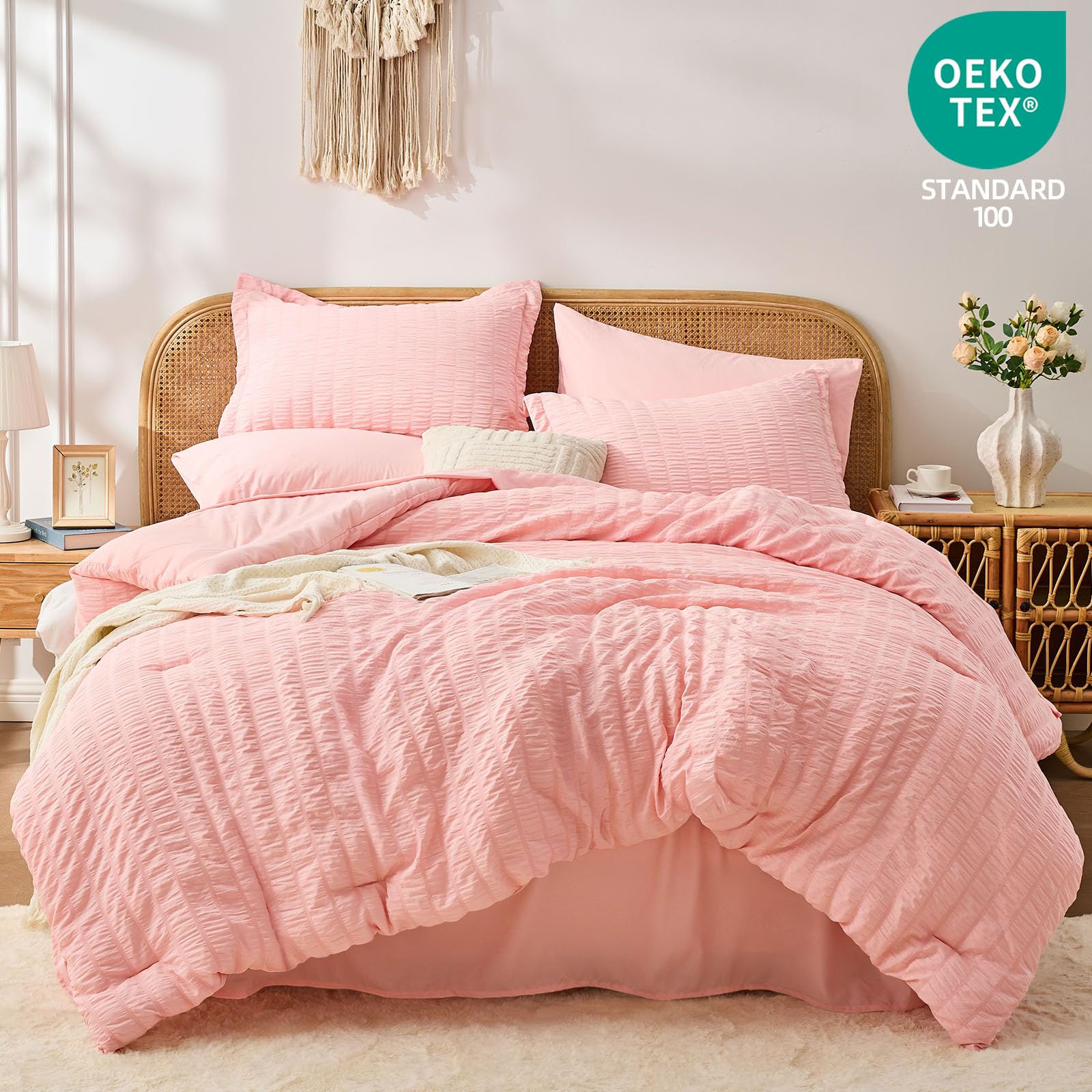 FUANNA pink full-size comforter set pillowcases close-up for smooth, comfortable sleep