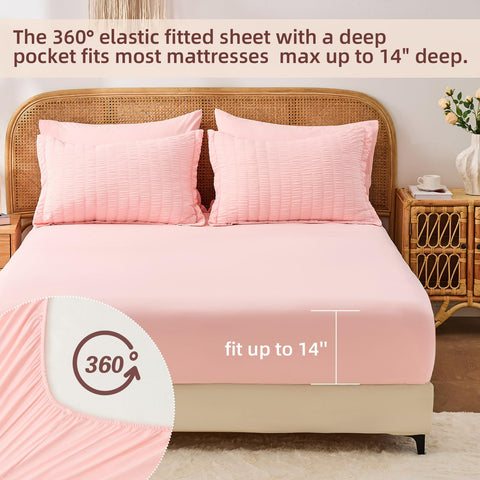FUANNA pink full-size comforter set wrinkle-resistant texture close-up