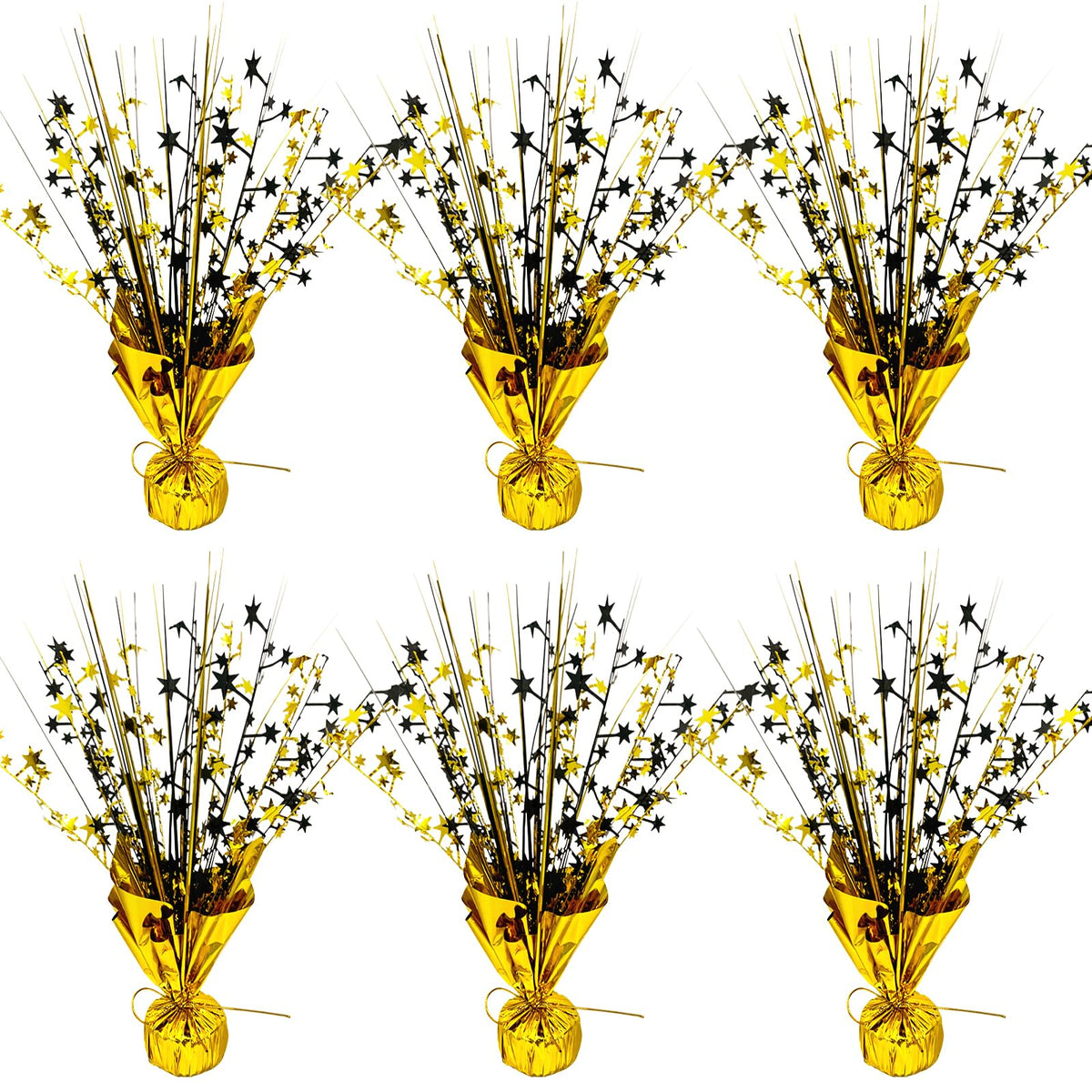 FUBININA graduation centerpiece featuring black and gold stars for table décor