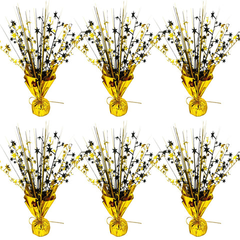 FUBININA graduation centerpiece featuring black and gold stars for table décor
