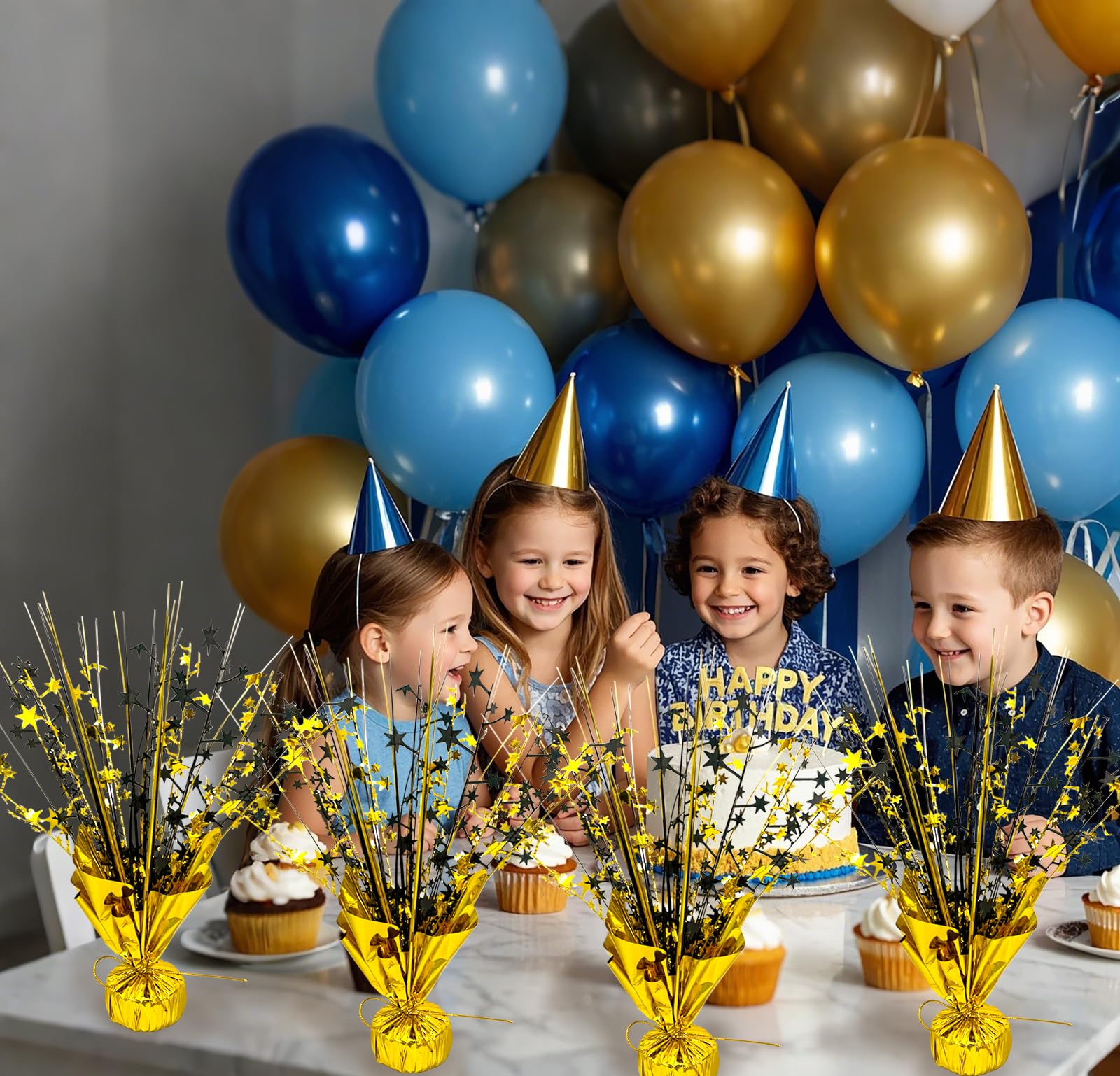 FUBININA metallic foil spray centerpieces highlight shimmering gold accents