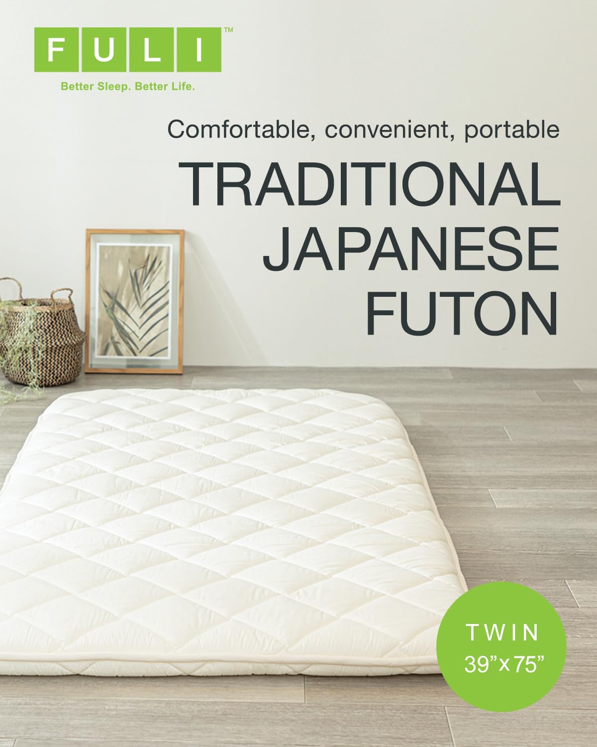 FULI Futon folded neatly for space-saving guest setup
