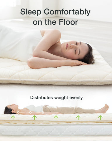 FULI Futon on floor demonstrates breathable cotton surface for cool nights