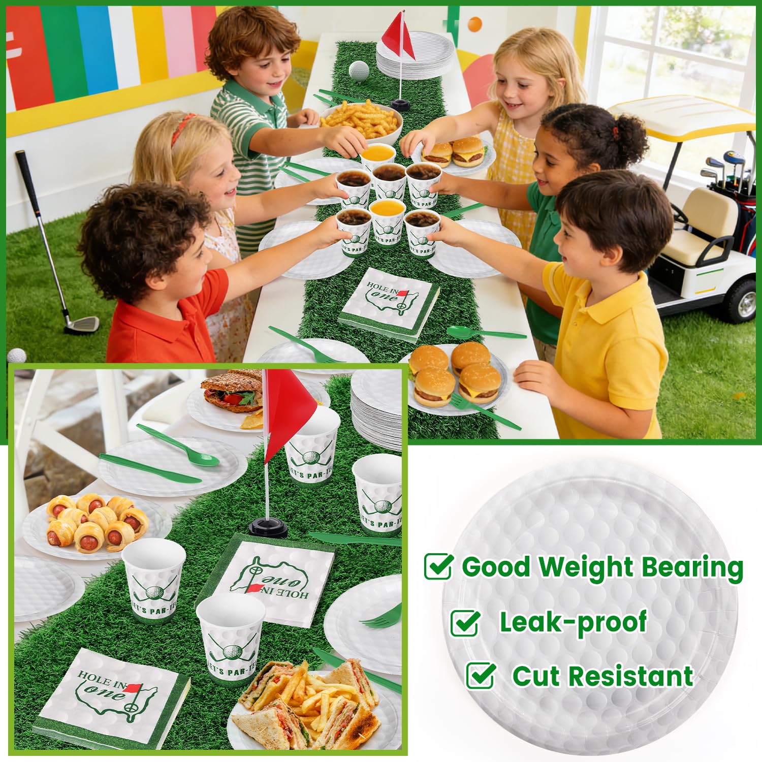 FULJOOY 7-inch paper plates durable, bold golf patterns for snacks