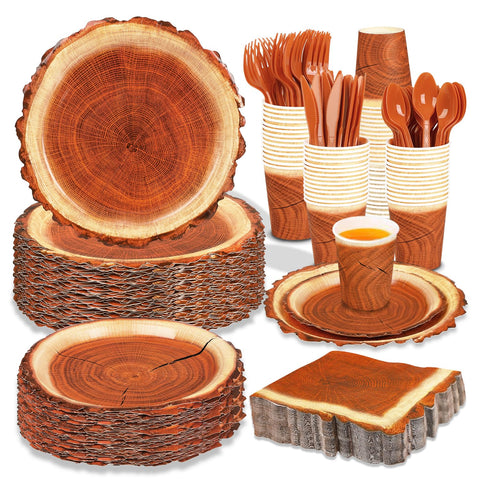 Fuljoooy wood slice plates 7-inch with durable rustic grain for outdoor dining.