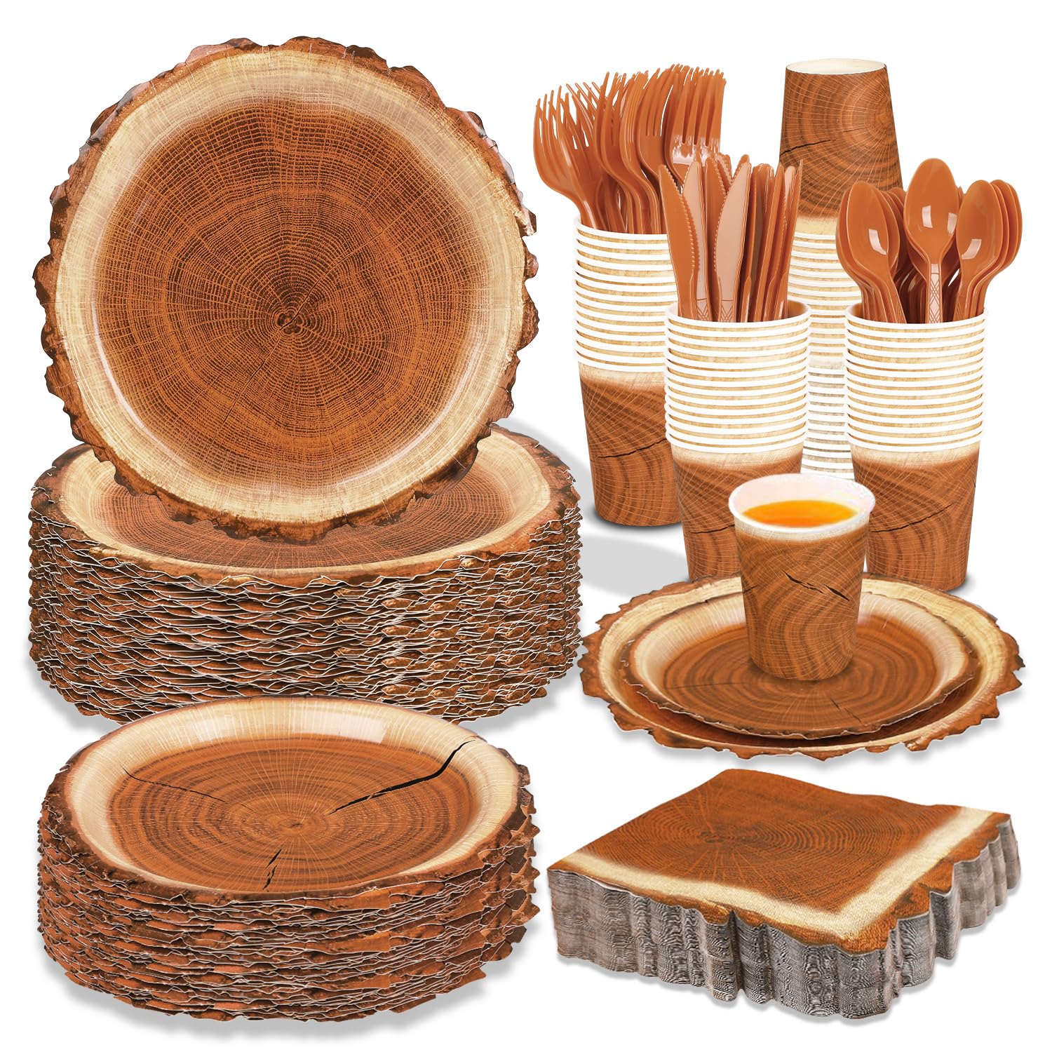Fuljooy wood grain slice 7inch plate for rustic outdoor dining.