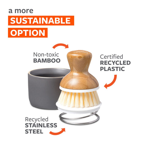 Full Circle ceramic soap dispenser base delivers rich suds with one-handed press.