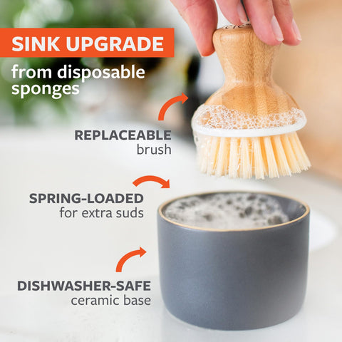 Full Circle bamboo brush fits comfortably in hand for precise cleaning.